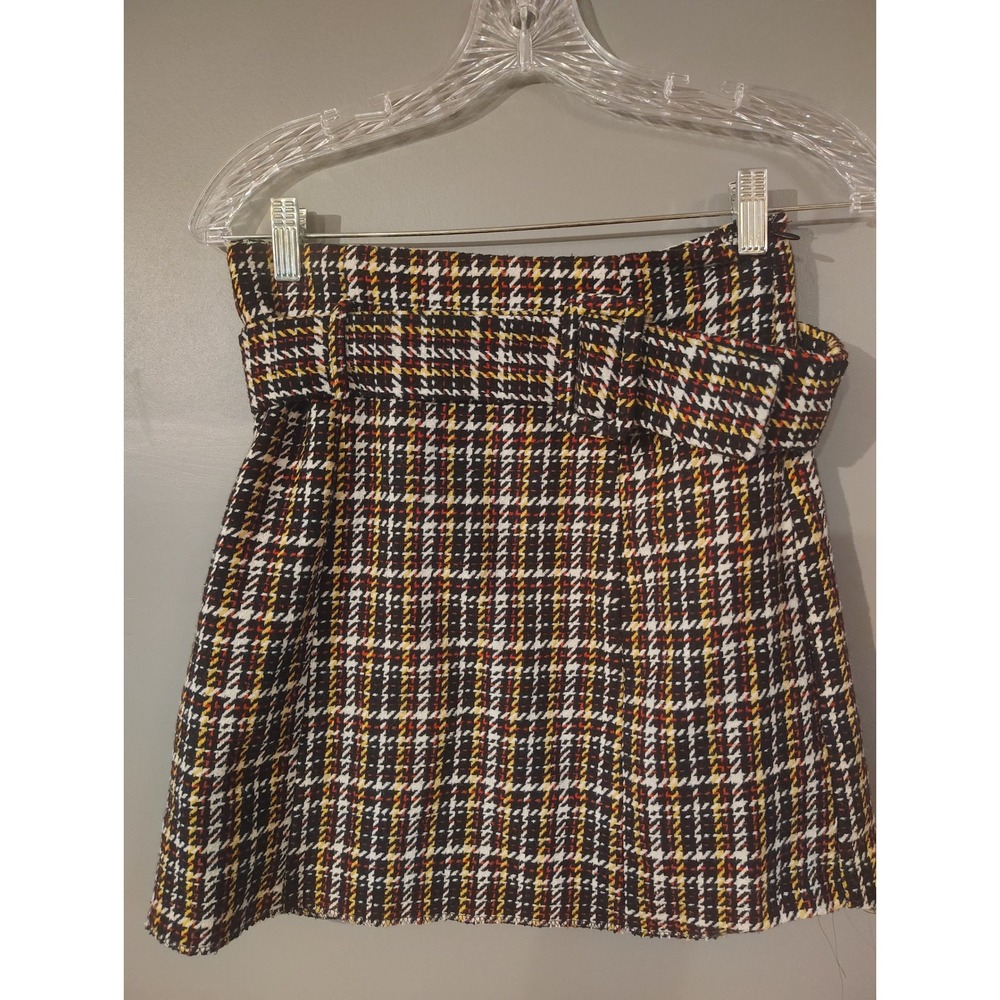 Forever 21 Houndstooth Belted Mini Skirt Multi-Color Tweed Plaid Small